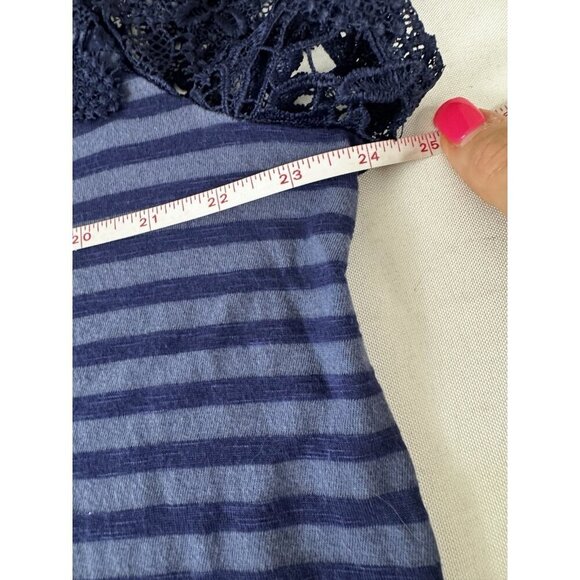 Lane Bryant Blue Stripe Crochet Lace Blouse 22/24 Coastal Grandma Preppy Cottage - Picture 5 of 6